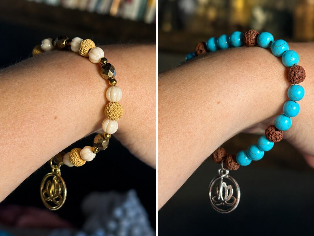 Lotus Charm Stretch Beaded Bracelets Set of 2